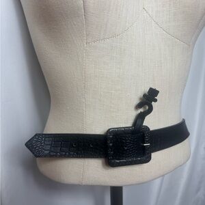 Black Croc-Embossed Belt with Square Buckle NWOT